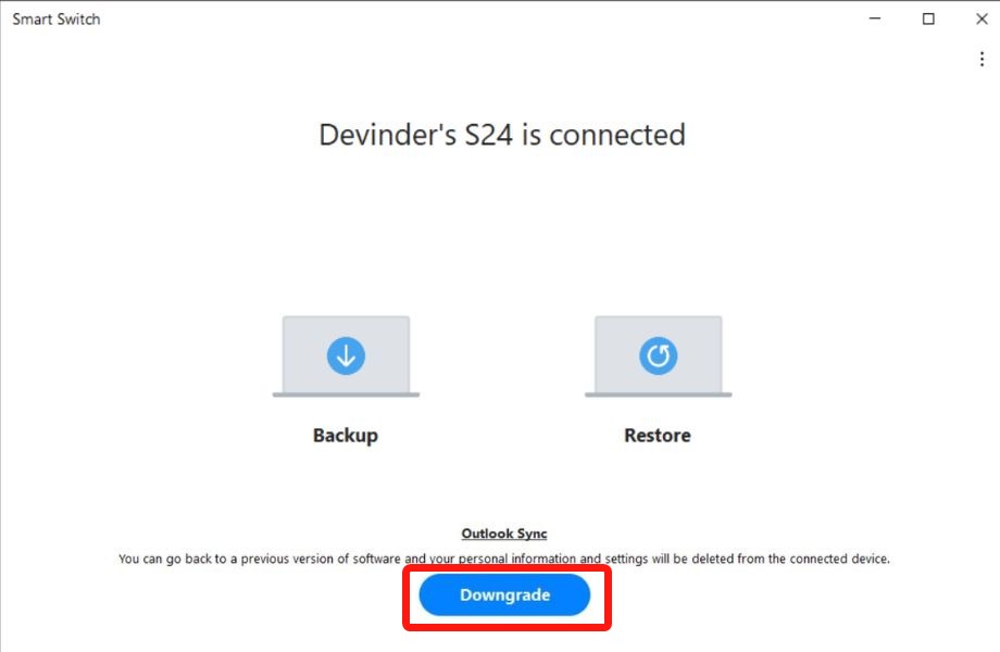 Samsung Smart Switch with a Downgrade option