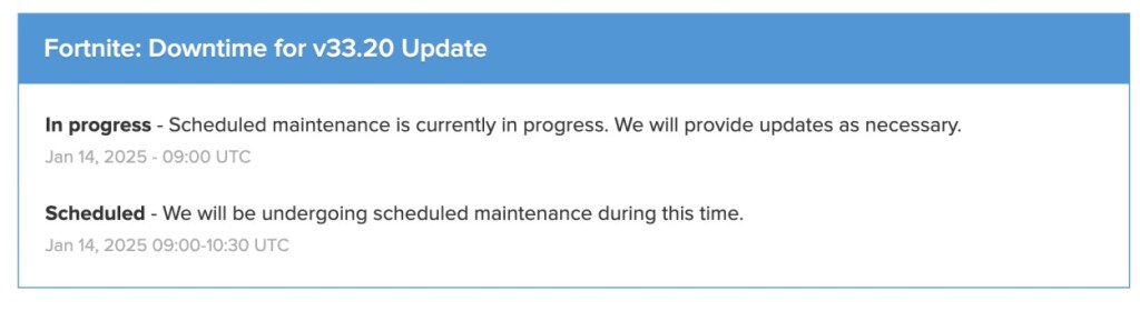 Fortnite V33.20 Downtime