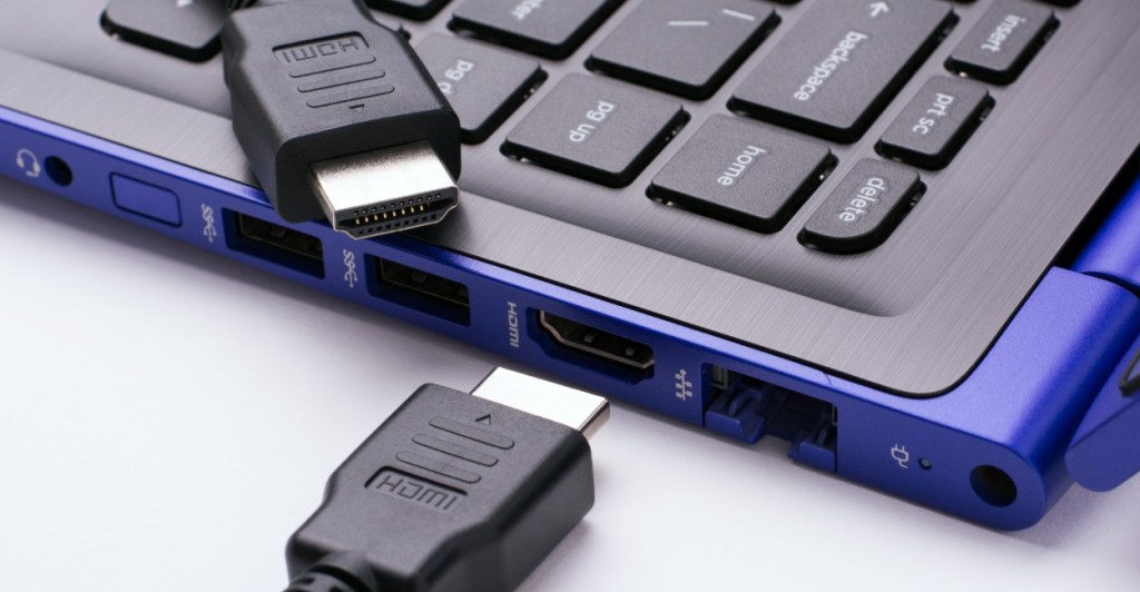 HDMI standard Cables pictured alongside HDMI port on a laptop