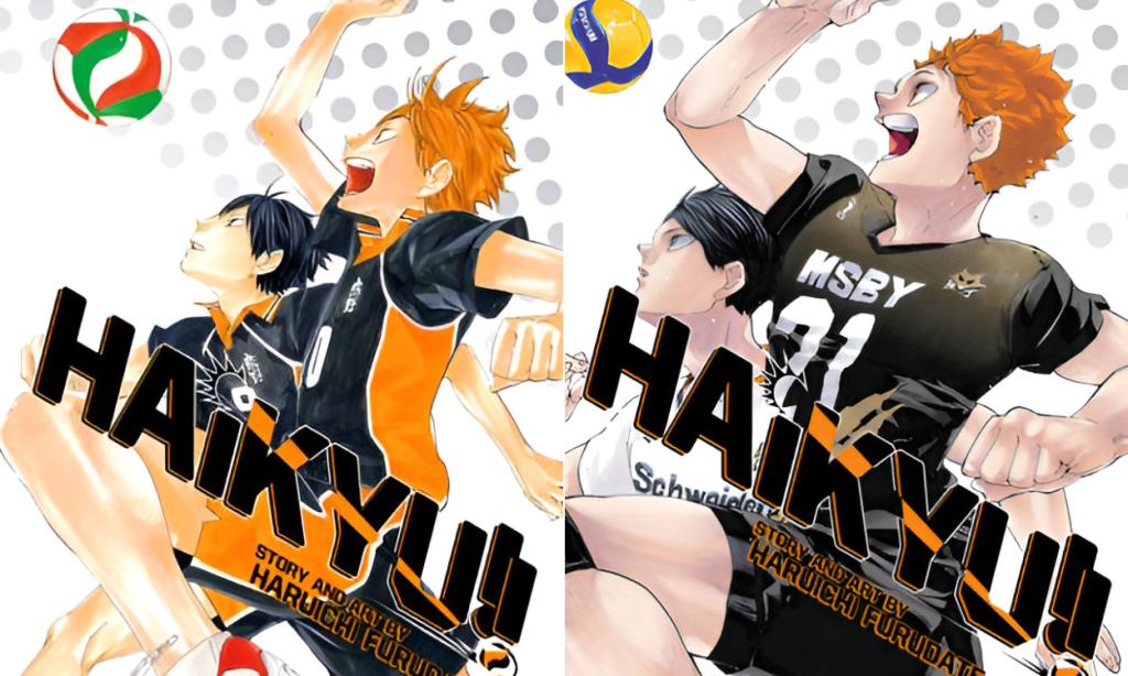 Hinata and Kageyama flying high in the first and final Haikyu covers