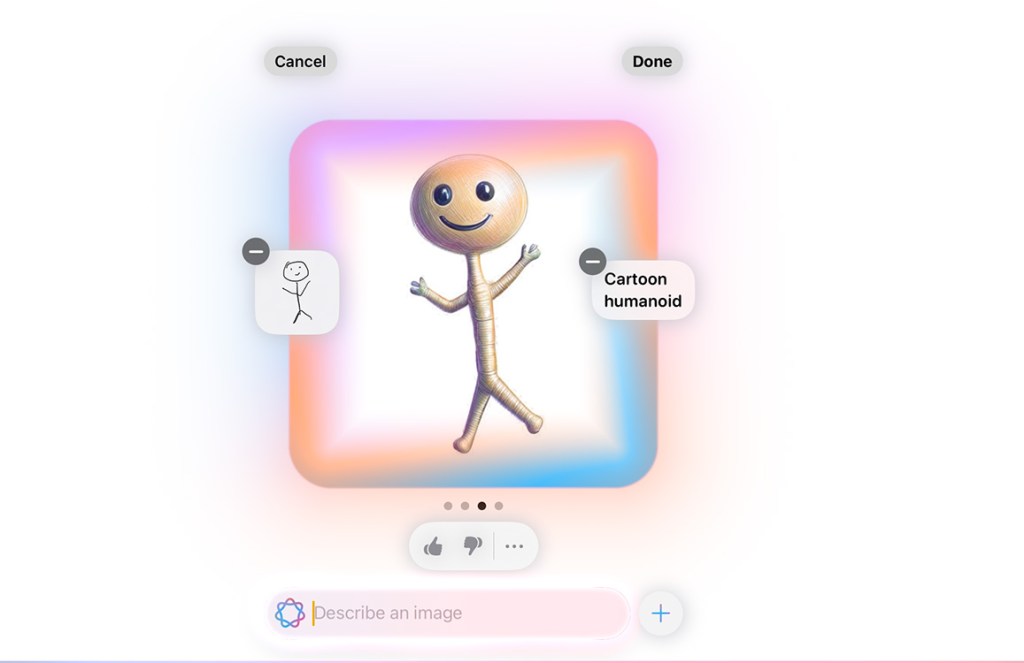 Apple Intelligence Image Playground feature messing up generation of a cartoon humanoid