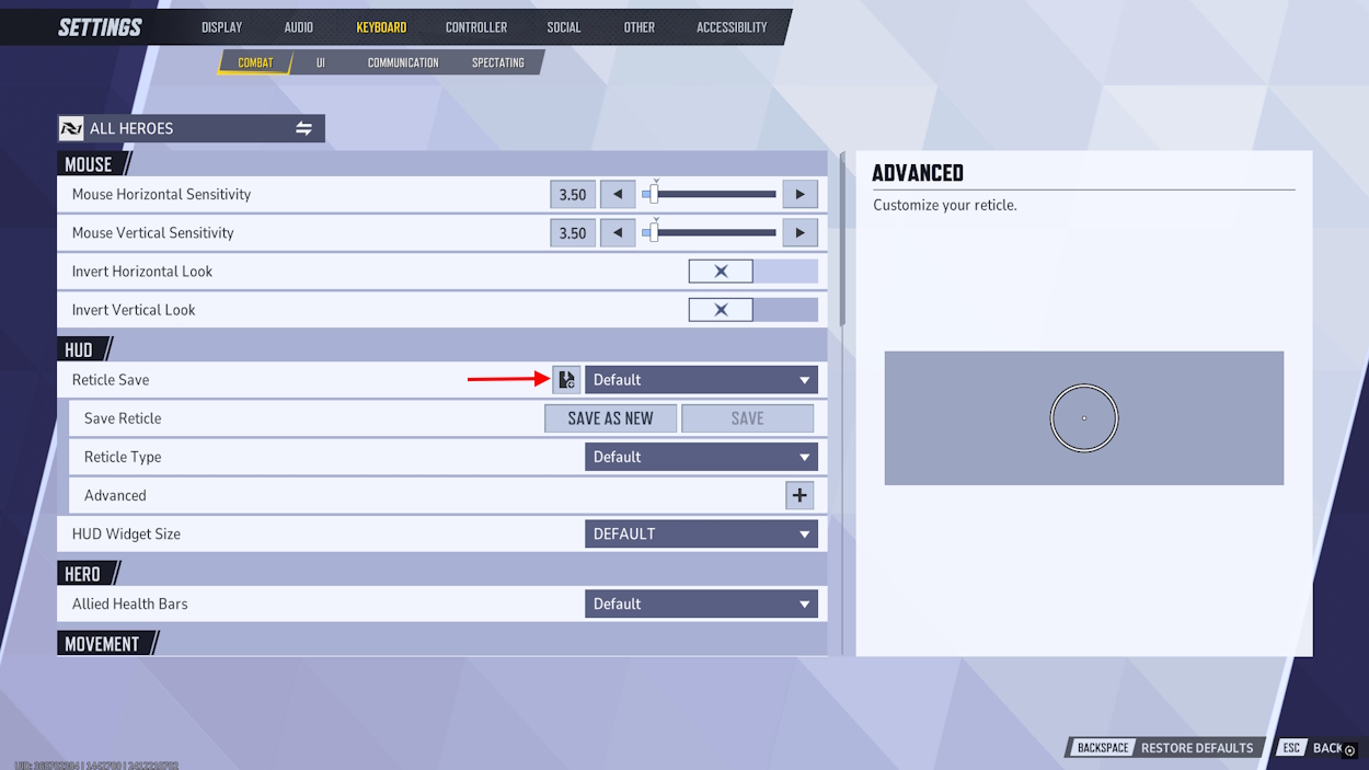 Import Reticle Codes option in Marvel Rivals