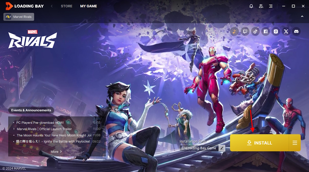 Install button in Marvel Rivals official client