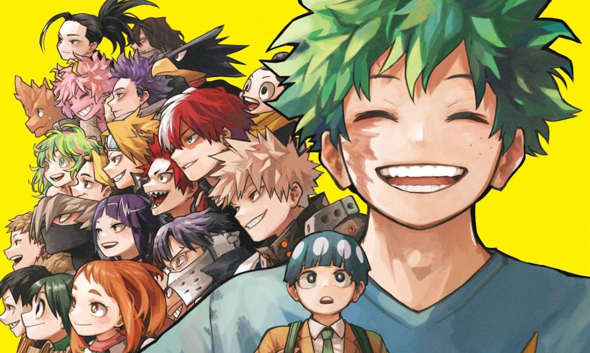 MHA final volume cover featuring Deku and his friends from Class A.