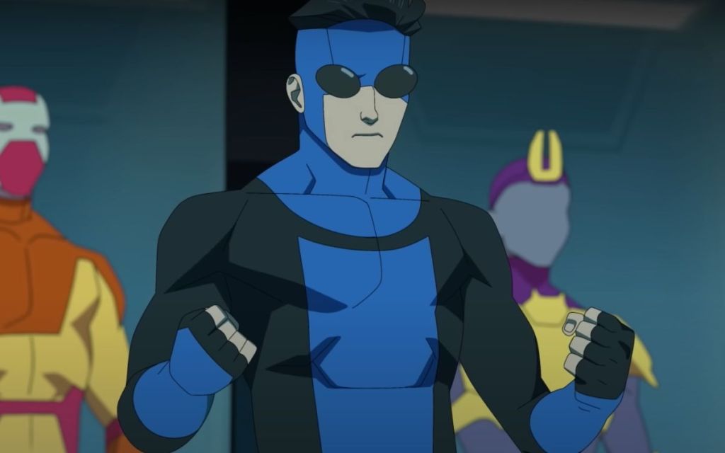 Mark in his new blue suit as Invincible