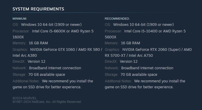 Marvel Rivals System requirements steam