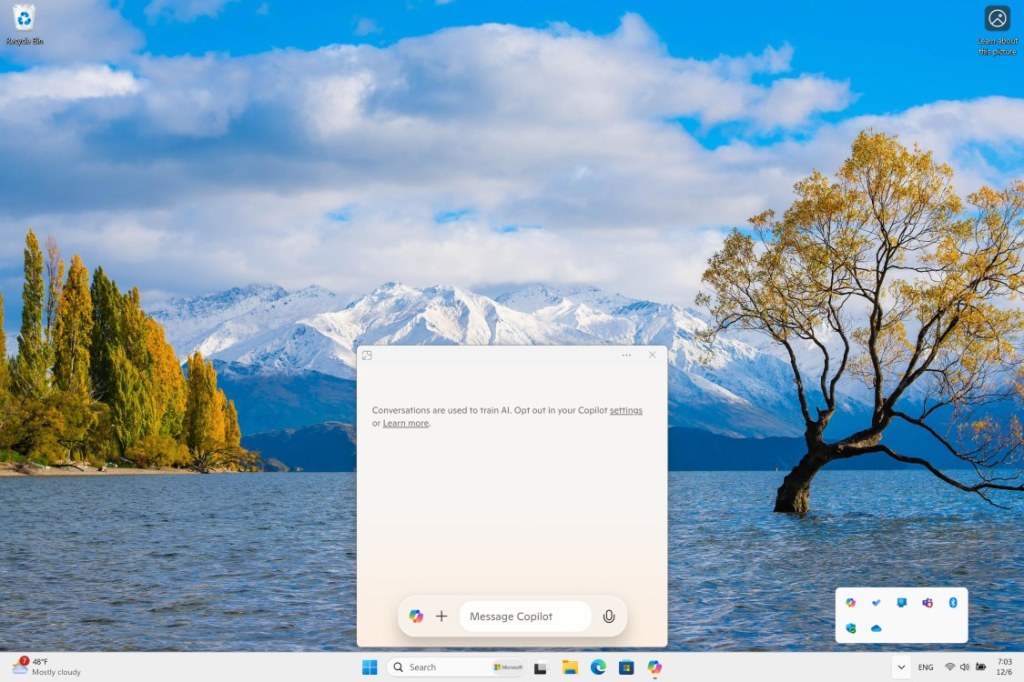 Windows Desktop with new native Copilot Quick Overlay