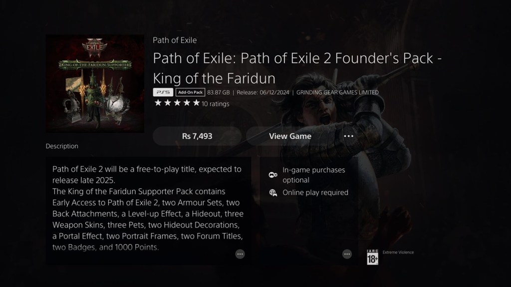 Path of Exile 2 Founder's Pack PlayStation Store