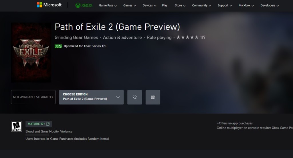 Path of Exile 2 xbox store