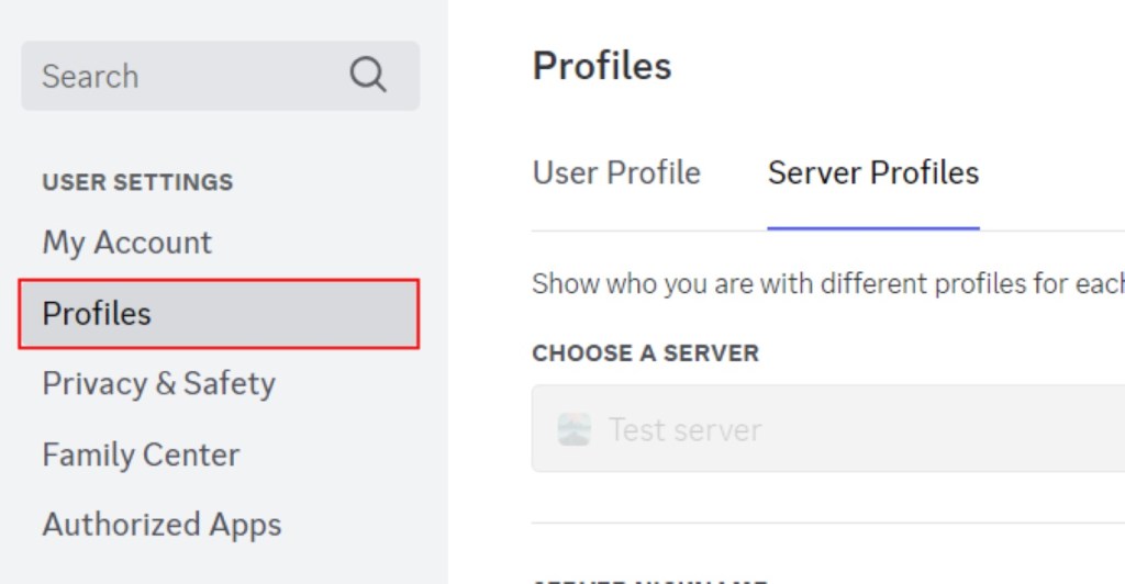 Profiles Option in Discord Settings