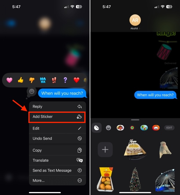 React to iMessage using Stickers