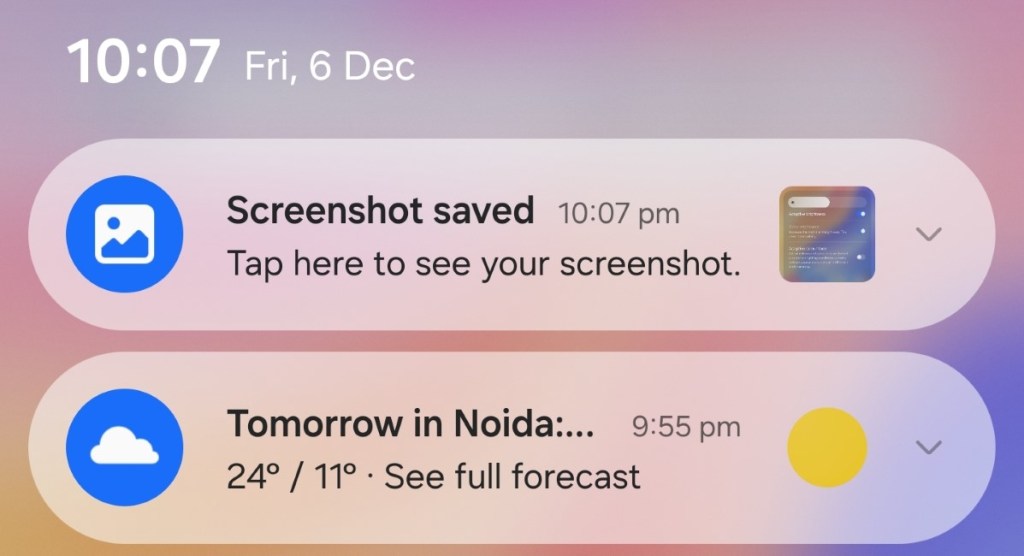 Notifications Preview showing rounded pill-shaped alerts in One UI 7