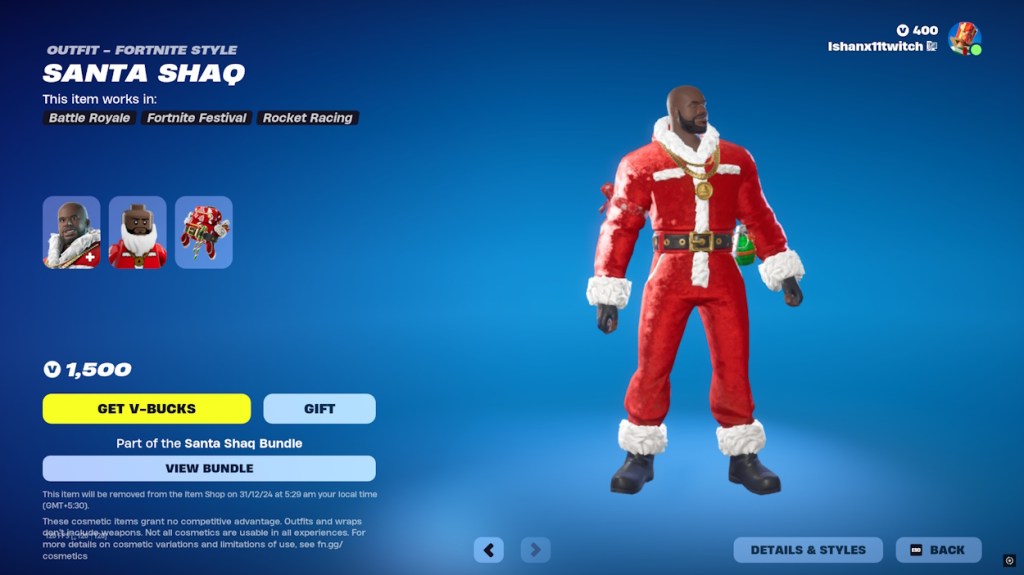 Santa Shaq skin in Fortnite