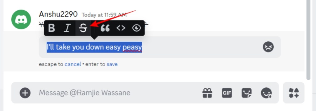 Strikethrough Text Option in Discord Web