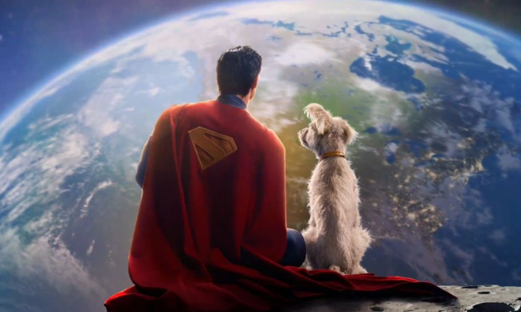 Superman and Krypto sitting on the moon