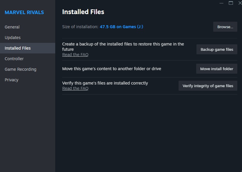 Verify Integrity of game files Marvel Rivals on Steam