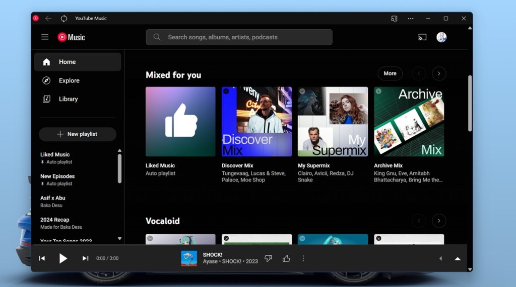 YouTube Music Web App Window in action