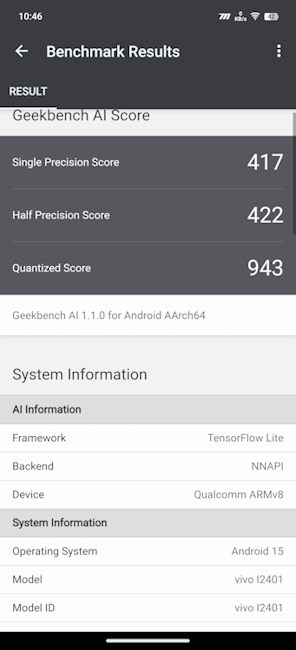 iQOO 13 Geekbench AI