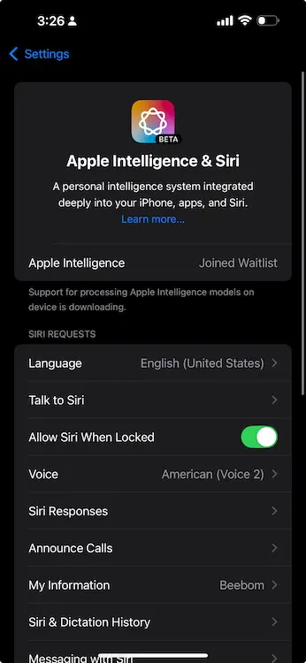 Joined Apple Intelligence Waitlist