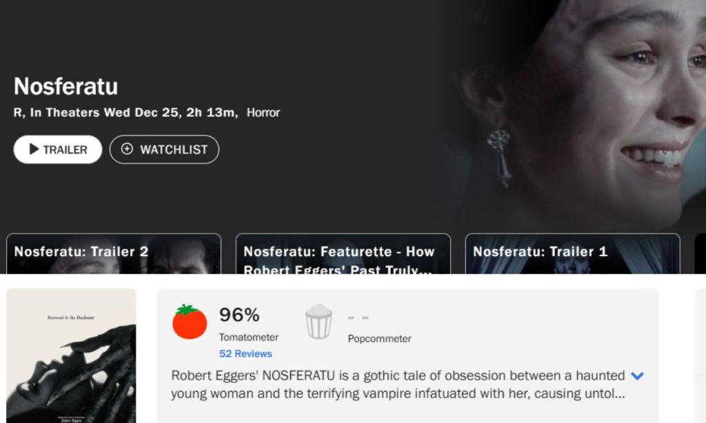 Rotten Tomatoes Ratings for Nosferatu