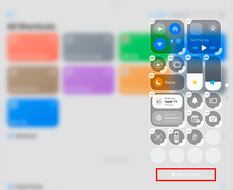 Add a Control option in iPad control center