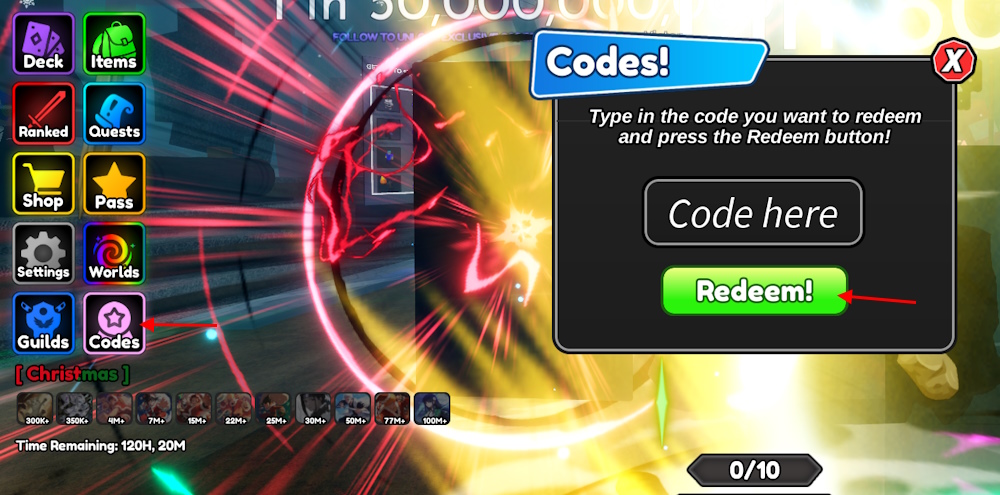 Anime Card Battle codes redeem option