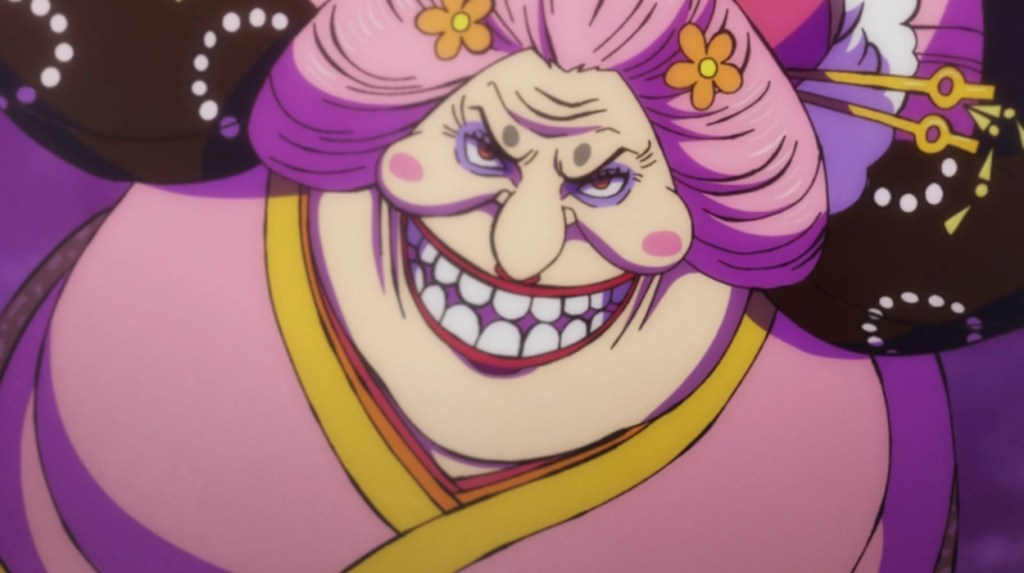 Big Mom smiling during her battle in One PIece