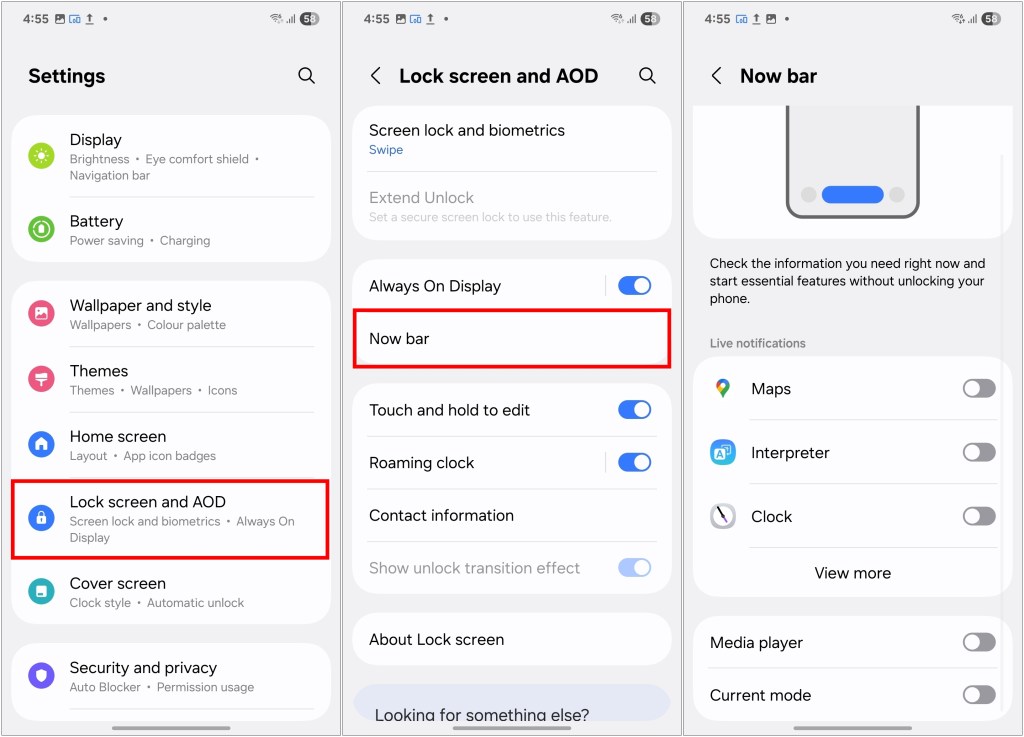 Disable Now Bar Activities on One UI 7