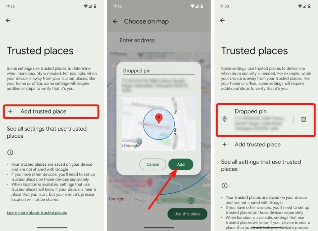 Add trusted places option with dropping a pin and having an active trusted place