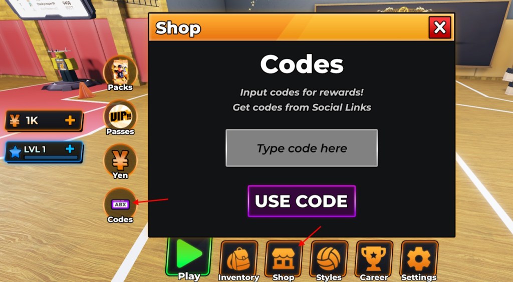 Haikyuu Legends codes redeem section