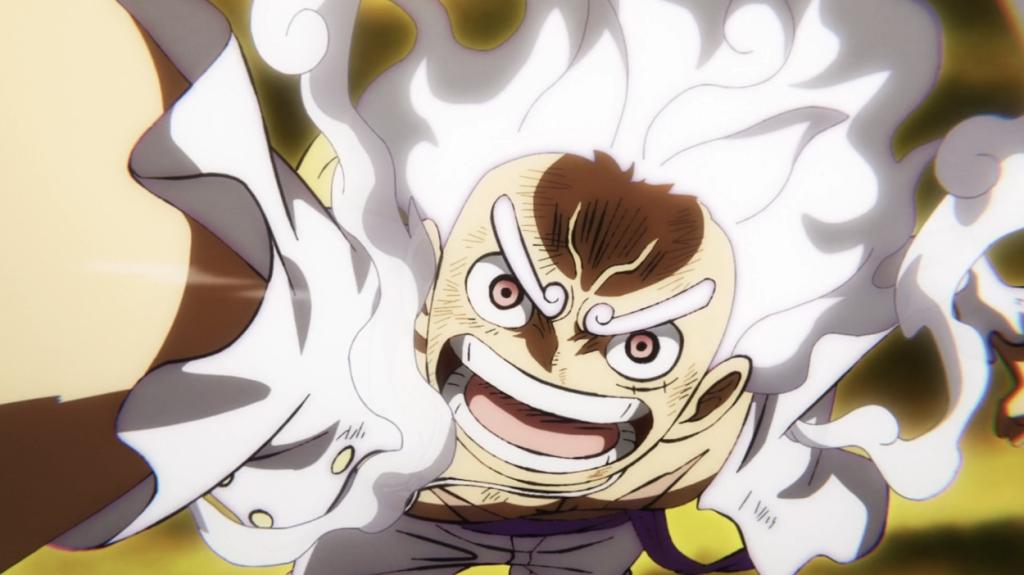 Luffy in gear 5 form fighting against Kaido