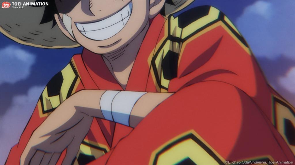 Luffy smiling after sensing a familiar haki