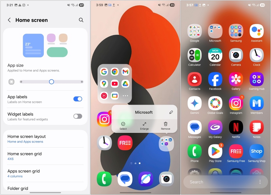 New Homescreen Customizations in One UI 7