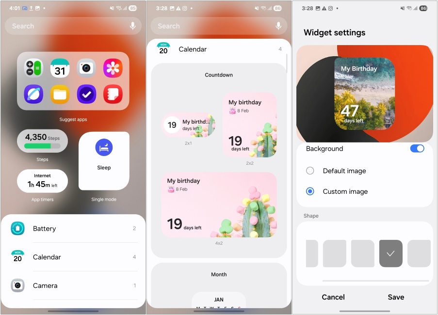 New Widget Selection and Customization in One UI 7