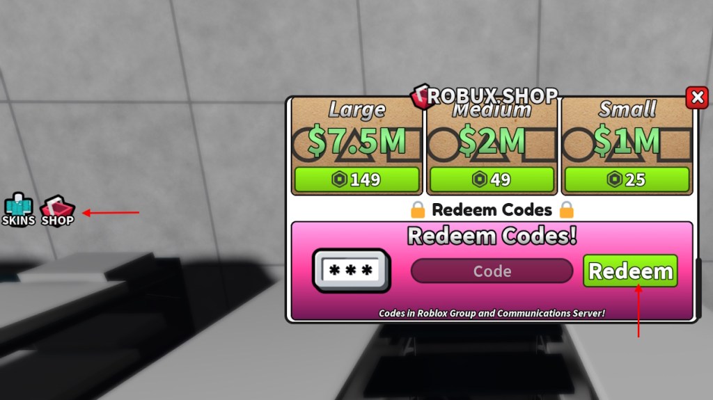 Octopus Game codes redeem section