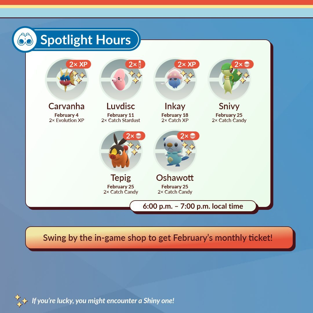Pokemon GO Spotlight Hours feb 2025