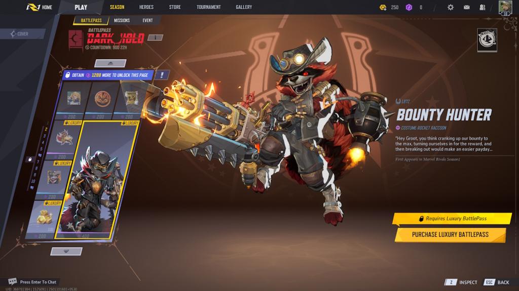 Rocket battle pass page Marvel Rivals season 1