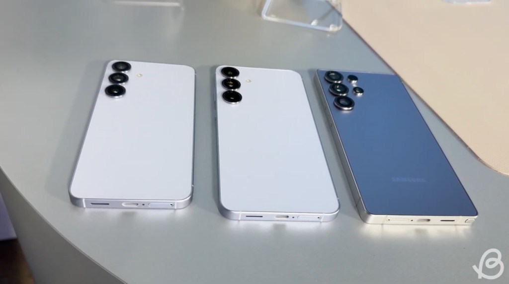 Samsung Galaxy S25, S25 Plus, and S25 Ultra placed face down on a flat surface