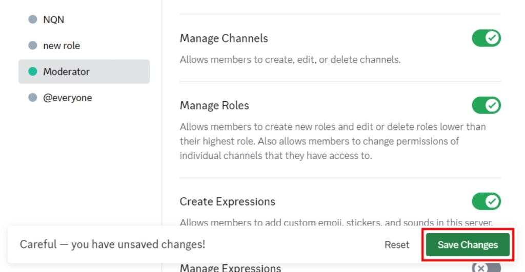 Save Changes to Create Discord Role