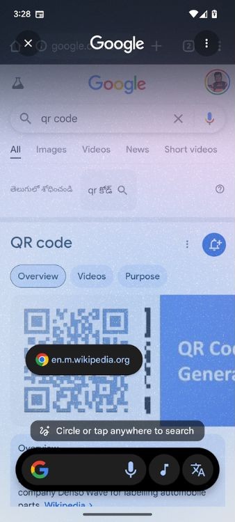 Scan QR code using circle to search in Pixel