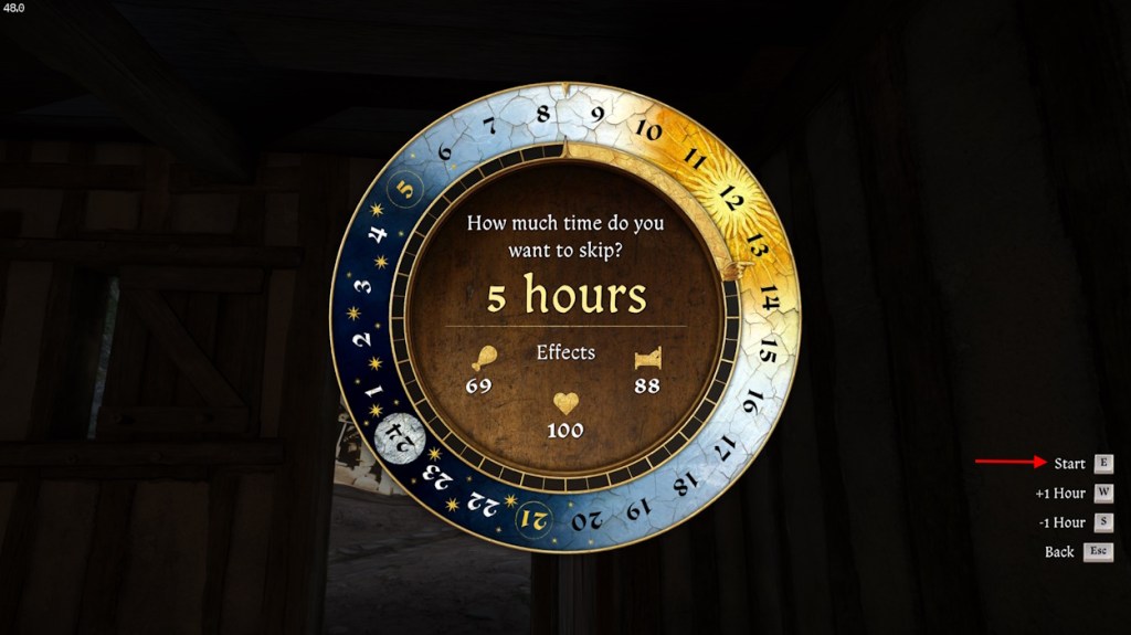 Skip time option to pass time in Kingdom Come Deliverance 2