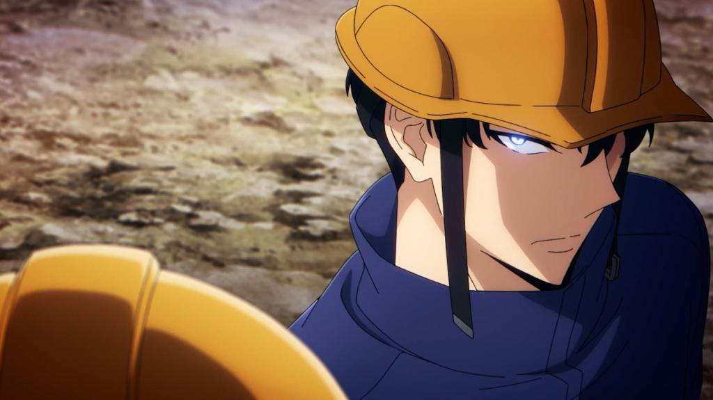 Sung Jinwoo in a construction site in Solo Leveling anime