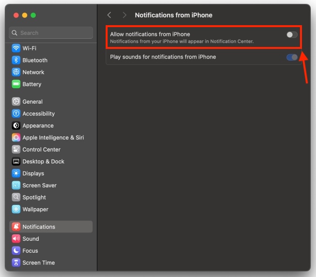 Turn Off iPhone Notifications on Mac