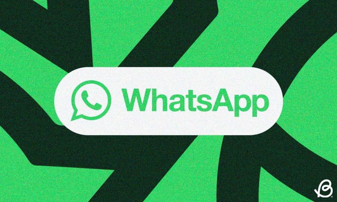 WhatsApp logo inside a white pill bubble in front of a green abstract background