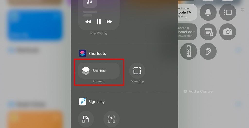 add a shortcut to Control Center in iPad