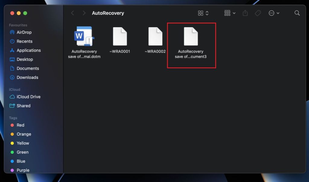 autorecovery word folder in macos