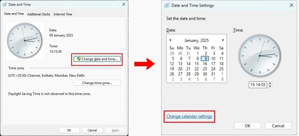 change date and time dialog in windows 11