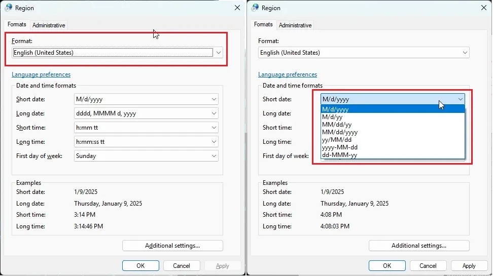 change date format from control panel in windows 11