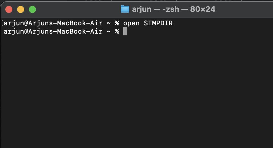 command to open temporary directory in macos