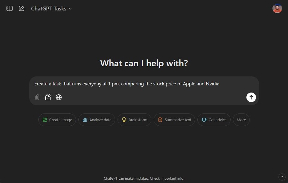 create a task in chatgpt